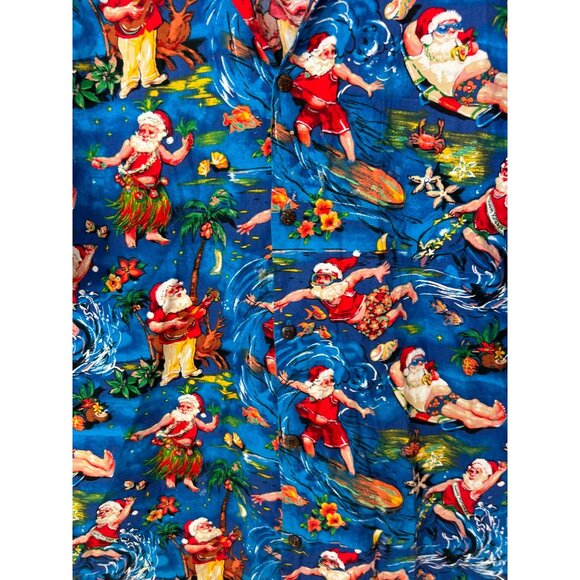 Max Boxxer XL Santa Surfing Hawaiian Button Down Shirt Tropical Holidays - Picture 5 of 6